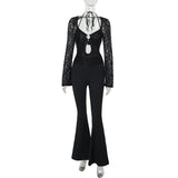Autumn 2025 New Women's Clothing Temperament Long-Sleeved Lace-Back Jumpsuit DJPT