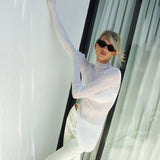 Women's Ultra-Thin Perspective Knitting High-Neck Long Sleeve Open Coat DJPT