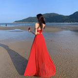 Dress Design Slenyi Empty Lumened Dress Women Summer Seaside Vacation Sling Dress