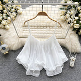 Summer Blouse Loose Lotus Side Shoulder Double Sleeveless Sleeveless Sling Sling Vest Woman DJPT