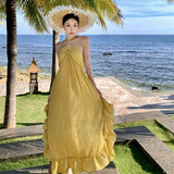 Seaside Travel Skirt Beach Dress Hanging Neck Yellow Sling Dress Woman