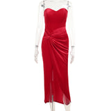 Autumn 2025 New Long Dress Temperament Sexy Body-Bossed Fish Bone Velvet Dress Dress DJPT