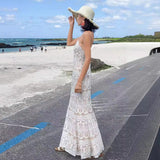 Beach Dress Seaside Resort Dress Skinny Fishtail Dress Sexy Bare Back Sling Lace Dress