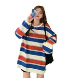 Net Red T-Shirt Women In Rainbow Striped Long-Sleeved Top 2025 Autumn Dress Korean Version Loose Bottoming Shirt DJPT