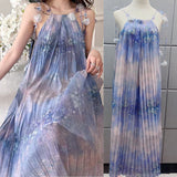 Vacation Loose Fairy Skirt 2025 Summer New Tea Break Gentle Pressure Folding Printing Butterfly Dress