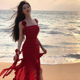 Girls Slim Skinny Irregular Sheaf Sling Chiffon Skirt Maldives Beach Seaside Dress