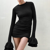 Women's Autumn And Winter New Horn Double-Layer Lace Long Sleeves Skirt DJPT