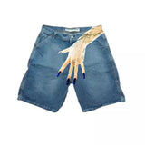 Hip-Hop Trend Pattern Print Denim Shorts Men's High Street Trendy Couple Casual Five-Point Pants DJPT