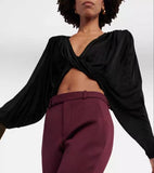 Autumn Street Fashion Trend Sexy Deep V Kinesi Folded Temperament Bat Top Woman