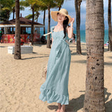 Neck Sleeveless Dress Dress Women Summer Niche Design Feeling Seaside Vacation Lotus Side Sling Skirt