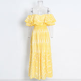 Temperamental Style Style Design Feeling Super Long Dress Summer New Double Lotus Leaf One-Word Collar Hollow Dress