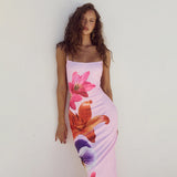 Hanging Flower Print Sexy Dress 2025 Summer New Hot Girl De-Backed Long Dress Girl DJPT