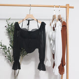 Girls Shoulder-Hanging Neck With Long-Sleeved Slings With Smear Wooden Ear-Deared Shirt Short With Chest Cushion Top DJPT