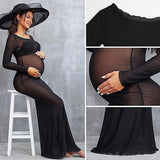 Women's Clothing Perspective High Elastic Net Round-Collar Repair Pregnant Woman Photo Photo Drag Floor Dress 1245 Maternity