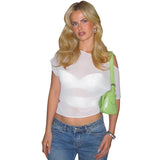 Women's Summer New Sexy Slim Slim Solid Color Oblique Shoulder Perspective Top DJPT