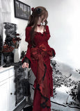Mermaid Sweetheart Lolita Dress Christmas Dress Burgundy Birthday Dresses SD1131