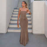 Women's 2024 Summer New Solid-Color High-Waisted Folding Dress DJPT