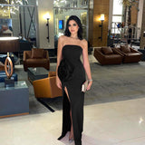 Autumn 2025 New Fashion Open Fork Dress Famous Style Sexy Temperament Big Flower Bra Dress DJPT