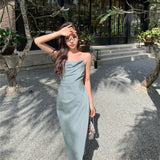 Break French Acetate-Sonic Dress High-Level Feeling Sister Sexy Sling Skirt Women's Summer Dress Wearing Open Fork Dress