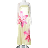 Women's Autumn And Winter Smear Chest Hollow Back Iron Mouth Flower Print Dress DJPT
