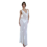 Deep V Sexy Dew Suspension Dress By Three-Dimensional Flower Dress