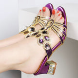 Of Cold Slippers Women With Butterflies Flowers Leather Fashion Coarse Heel Crystal Sandals Wearing Casual Slippers High Quality Shoes