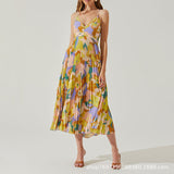 Summer New Fashion Colorful Printing Press Folding Sling Dress