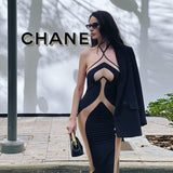 Autumn 2025 New Long Dress Temperament Hanging Neck Sling Body Hollow Sexy Dress DJPT