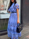 Atmosphere Long Dress 2025 New High-End Collar Embroidery Hollow Waist Fashion Dress Women's Summer