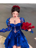 French High Low Sweetheart Christmas Dress Royal Blue Birthday Dresses Birthday Outfits SD1147