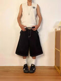 Vintage Loose Denim Shorts Men Harajuku Punk High-Waisted Denim Shorts Men's Loose Tide DJPT