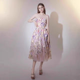 And Summer 2025 Color Three-Dimensional Flower Embroidery Mesh Splicing Bra Dress Dress Dress Woman