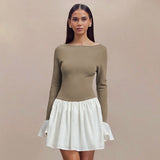Women's Clothing Hit The Word Collar Horn Long-Sleeved Lotus Leaf Short Skirt DJPT