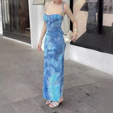 Wind Rag Dye Sling Dress Woman Picts Print National Style Long Dress XY24037DGG DJPT