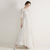 Dress 2025 New White Fashion Long Slim Slim Elegant Banquet Host Fashion Dress
