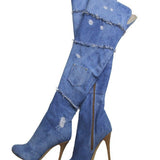 Cowboy Splicing Long Boots Women Summer Cold Boots Fish Mouth Fine Heel High Heels Thin Skinned Single Lady Sandals High Quality Shoes