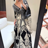 New Elegant V-Neck Print Blouse Dress