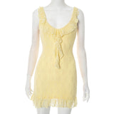 Women's Spring And Summer New Solid Color U Collar Bare Back Wood Ear Lace Dress DJPT