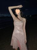 Seaside Vacation Sanya Travel Wearing Clothes Sexy Bare Back Sling Beach Dress Woman