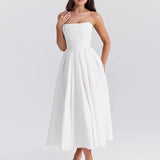 Sexy Women's Summer Wearing A Fish Bone Thoracic Dress Pure Style Hot Girl Repair In The Back Of The Long Dress HZ0628