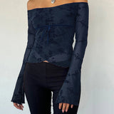 Shoulder Mesh Printing Long-Sleeved Top 2025 Summer New Fashion Hottie T-Shirt Girl DJPT