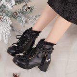 Bow Lotus Leaf Side With Short Boots Princess Boots Lolita Women Boots Coarse And Boots 28-43 Boots High Quality Shoes