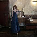 Desire To Show The Back V Tie Sling Dress Women Summer High-End French A-Shaped Dress Folded Waist Dress Long Dress