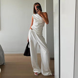 Women's Solid Color Sleeveless Sleeveless Back Strap Strap Strap Strap Trousers Set DJPT