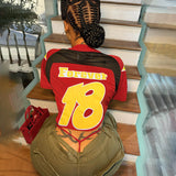 Summer 2025 New T-Shirt Casual Match Color Short-Sleeved Splicing Print Top Woman DJPT