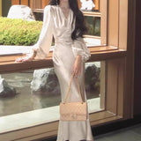 New [Oriental Newcomer] New Chinese Gloss V Collared Vertere Dress Elegant Print Dress HZ0628