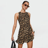 Spring 2025 New Temperament Sexy Body Repair Vest Leopard Print Dress DJPT