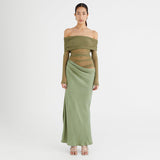 Women's Clothing 2024 Summer Word Shoulder Long Sleeves And Waist Spliced Dress DJPT