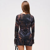 Women's Fashion Positioning Print Long-Sleeved Ass Short Skirt DJPT