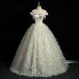 Dress Shoulder High-End Elegant Puffy Skirt Annual Meeting Presided Adult Dress Student Vocal Art Test Solo